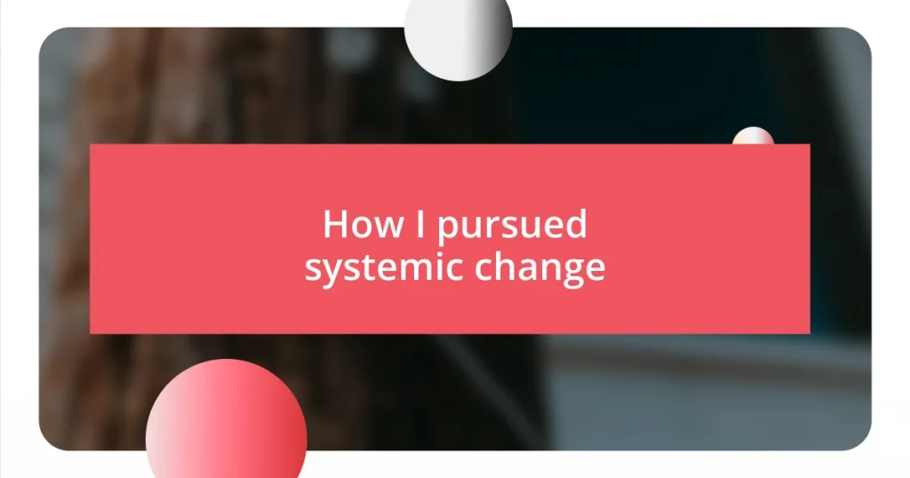 How I pursued systemic change